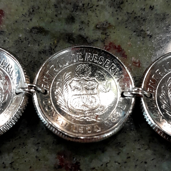 Peru Coin Bracelet, Llama theme, 1/2 sol de oro coins (7 total) - Picture 5 of 8